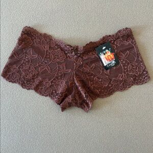 NWT Cheeky Brown Lace Underwear Panty Panties Ribbon Lace Up Tie Icy Hot Small